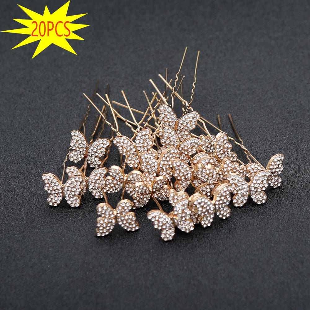 

20pcs Delicate Fashion Hair Accessories Alloy Floral Rhinestone Hair Sticks Vintage Hanfu Butterfly Hair Performance Headpieces