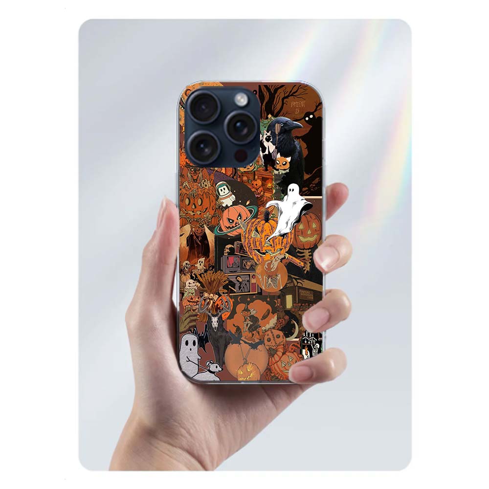 Halloween Fall Art Witch Cat Clear Phone Case For Iphone 17 Air 16 Pro Max 15 Pro 14 Plus 17E 16E 11 13 12 Mini Cover Cases Fund
