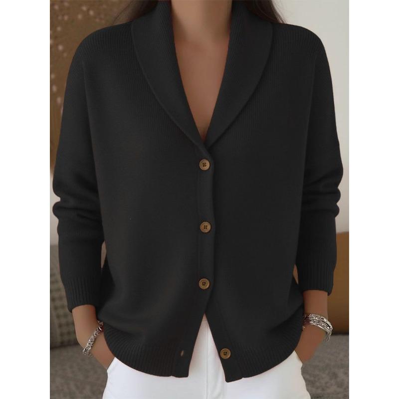 Damen S Strick Cardigan V-Ausschnitt Knopf Langarm Locker Faul Stil Einfarbig Pullover