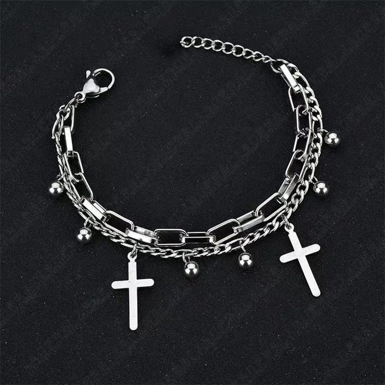 Стиль ретро браслет модный универсальный металл двухслойный крест подвеска хип-хоп многослойные украшения аксессуары для пары