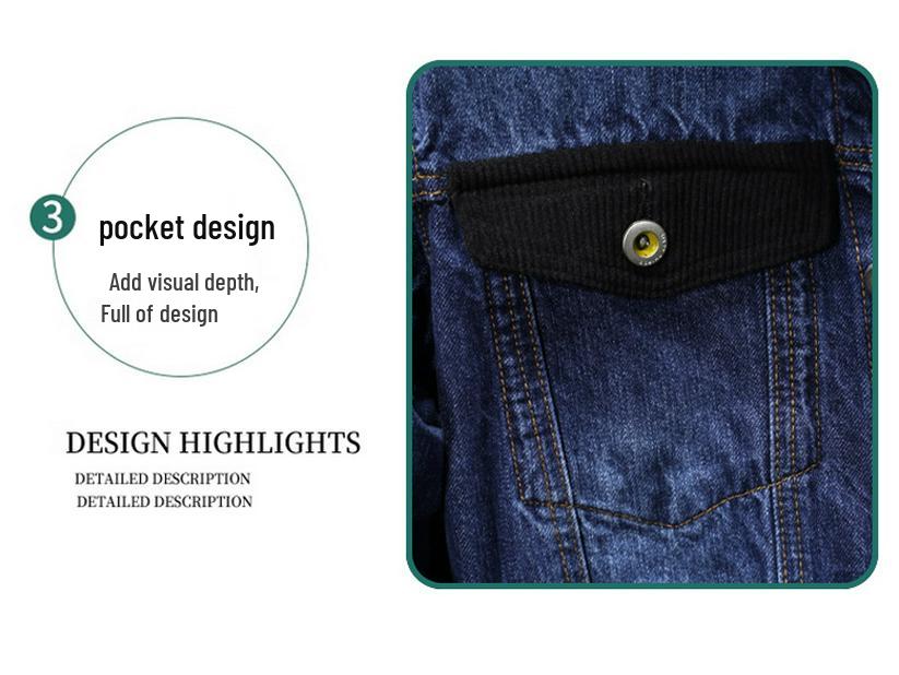 2024 Autumn/Winter Men's Corduroy Patchwork Denim Jacket - Trendy, Loose-Fit American Streetwear Style