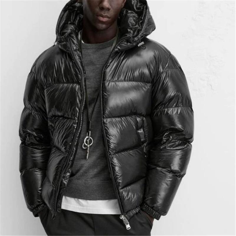 Autumn Winter Men's Fashion Simple Cotton-Padded Coats Casual Zipper Hooded Down Cotton Jackets Solid Cold-Proof Warm Parkas