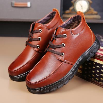 Winter New Men's Dad Leather Shoes Fleece Thickened Men's Leather Shoes Non-slip Wear-resistant Business Leather Shoes British Fashion