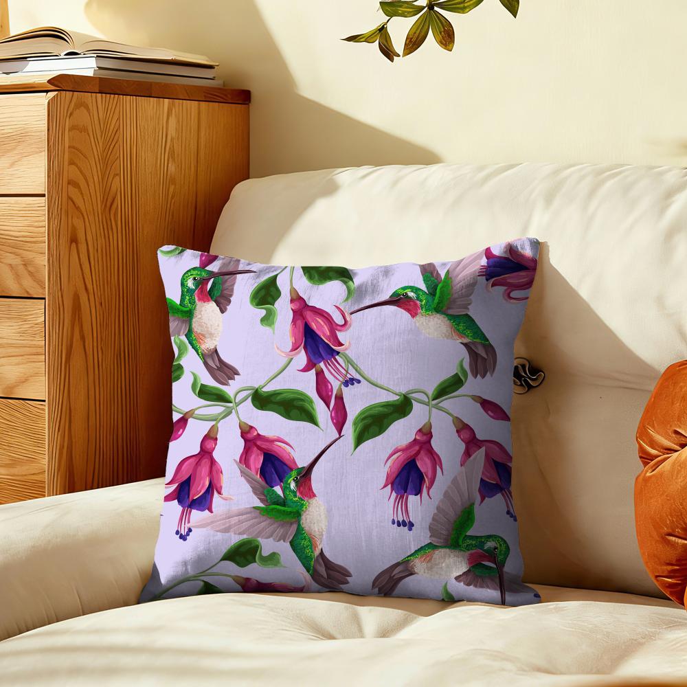 Hummingbird  Floral Pattern Cushion Cover Plush Fabric Soft DoubleSided Printed Sofa Warm Winter Home Gift Pillow Cover