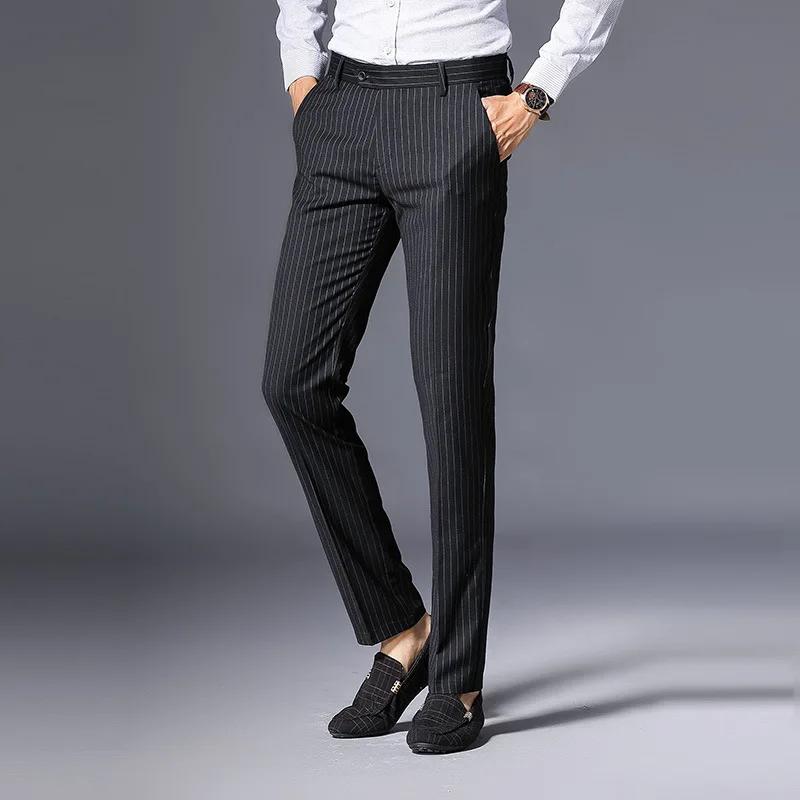 Spring Middle-aged Men s Casual Trousers Straight Tube Pants for Male Striped Trousers 29 чёрный