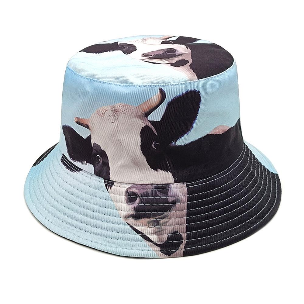 Cute Cow Pattern Panama Summer Sunscreen Fisherman Hat Women Man Fashion Decorate Bucket Hats Reversible Animal Fisherman Hats