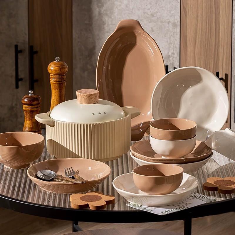 Hecai Maillard Cream Style 18-Piece Ceramic Dinnerware Set