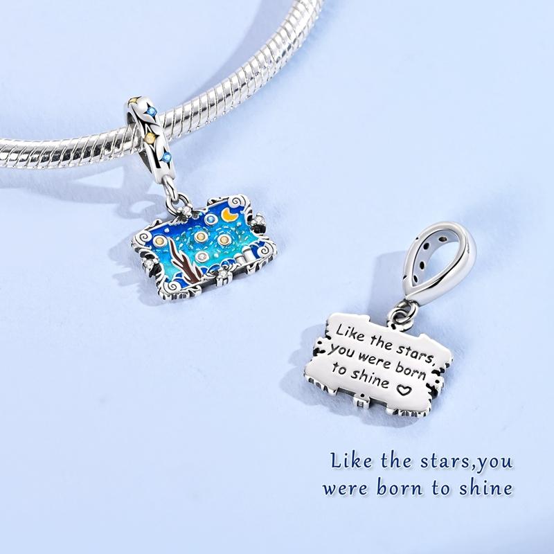 Copper Charm Bead Starry Sky Paint Pendant Fit Original Bracelets Necklace For Women Diy Jewelry Accessories Gift