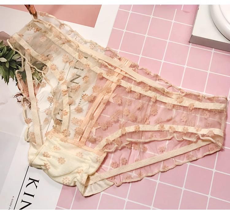 Damen Niedliche Schleife Spitze Mesh Cutout Mid-Waist Slips