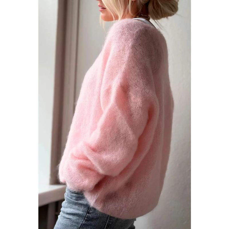 V-neck Long Sleeved Pullover Casual Sweater Women Autumn Winter Knitted Jumper Fashion Solid Color Loose Thin Clothes