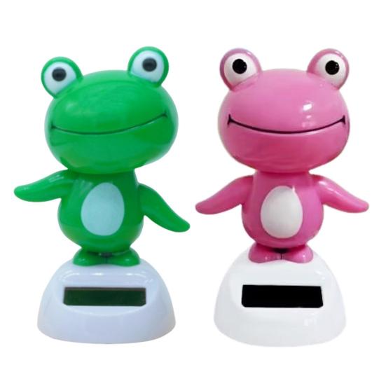 Bobble Head Green Frog Decoration Solar Powered Shaking Head Frog Car Dashboard Ornament Educational Cartoon Animal Toy