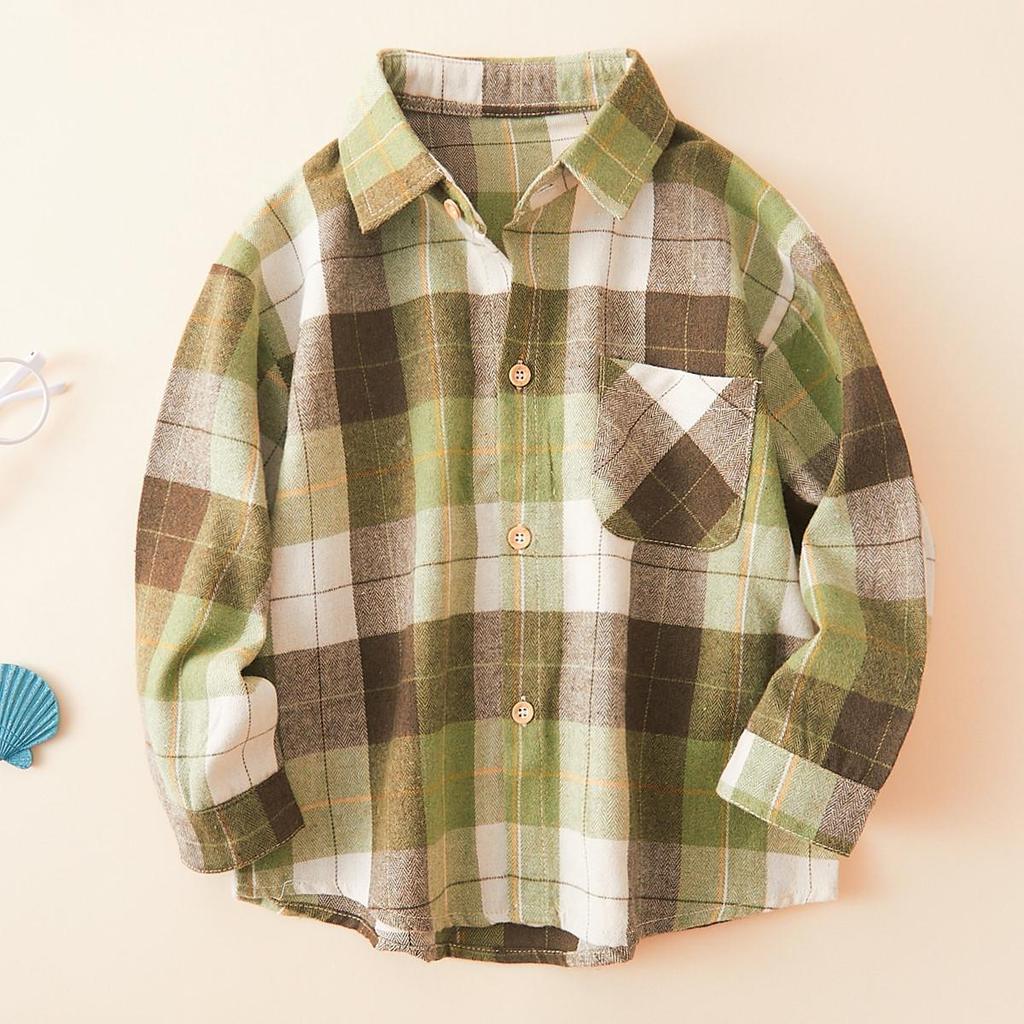 Plaid Long Sleeve Shirt for Older Boys & Girls - Versatile Spring/Autumn Children's Outerwear