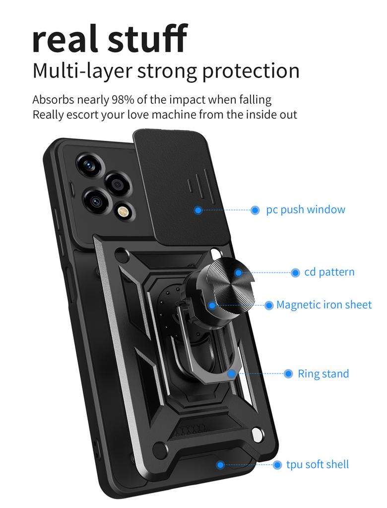 Armor Funda For Honor 200Lite Case Shockproof Armor Slide Camera Protect Phone Case For Honor 200 Lite 5G Ring Stand Back Cover
