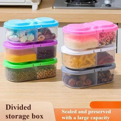 Vegetable Preservation Storage Box Food Spice Sealed Plastic Box Travel Lunch Boxes 2 Grid Grain Sealed Jar Kitchen Fruit
