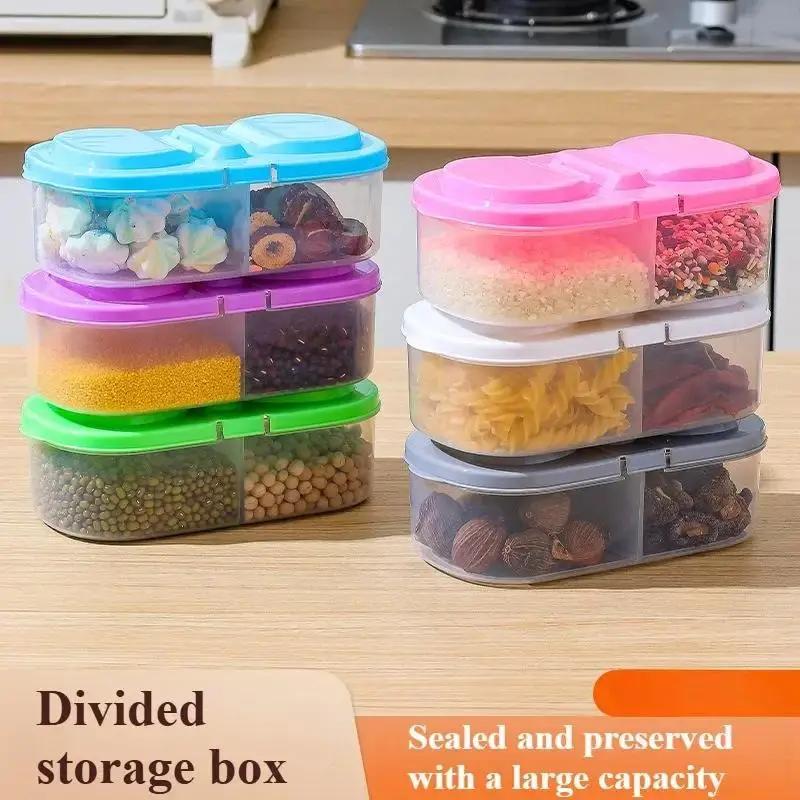 Pudełko do przechowywania warzyw Pudełko plastikowe szczelne na żywność i przyprawy Pudełka na lunch podróżne Słoik szczelny na zboża 2 przegródki Kuchnia Owoce