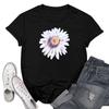 Ladies Casual Chrysanthemum Printed T-Shirt Round Neck Pullover Short Sleeve Top