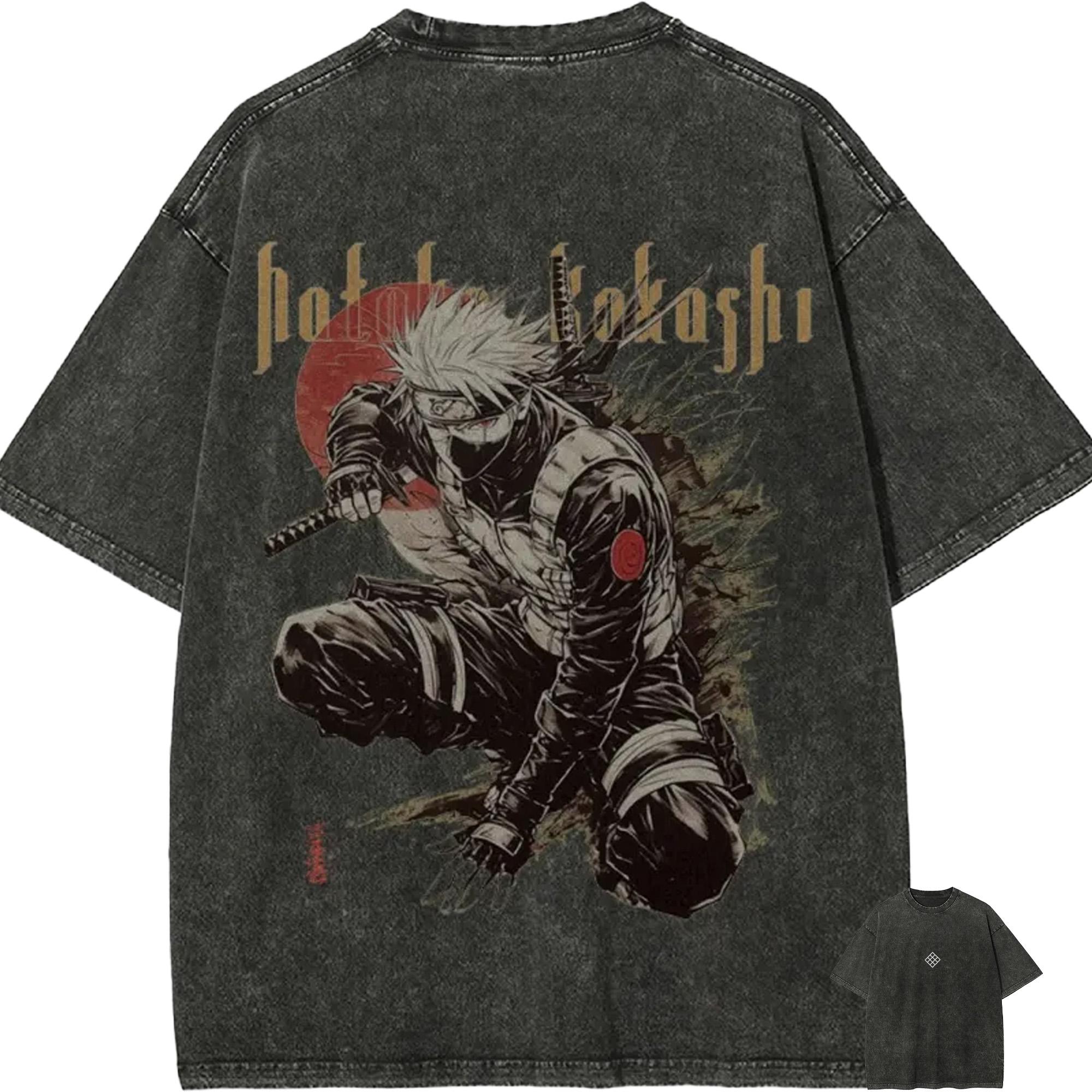 Kakashi Hatake T Shirt Naruto Men Acid Wash Gothic Text Anime Graphic Cotton Streetwear Manga Shinobi Ninja Vintage Tee M
