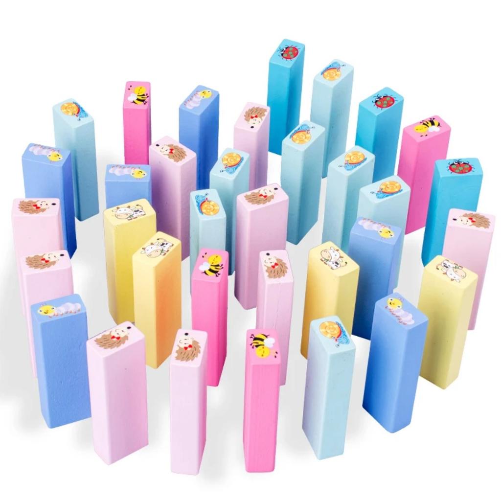 Number Animal Wooden Blocks Game Domino Stacking Blocks Stacking Tower Fun Outdoor Lawn Yard Game Education Toys