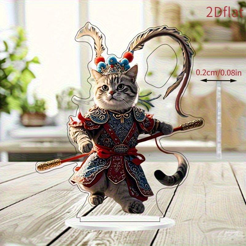 

Bohemian Style Acrylic Cat Statue - Festive Decorative Plaque and Desktop Ornament, Traditional Chinese Clothing in Vibrant Red Blue Golden, Home Off 18*15cm