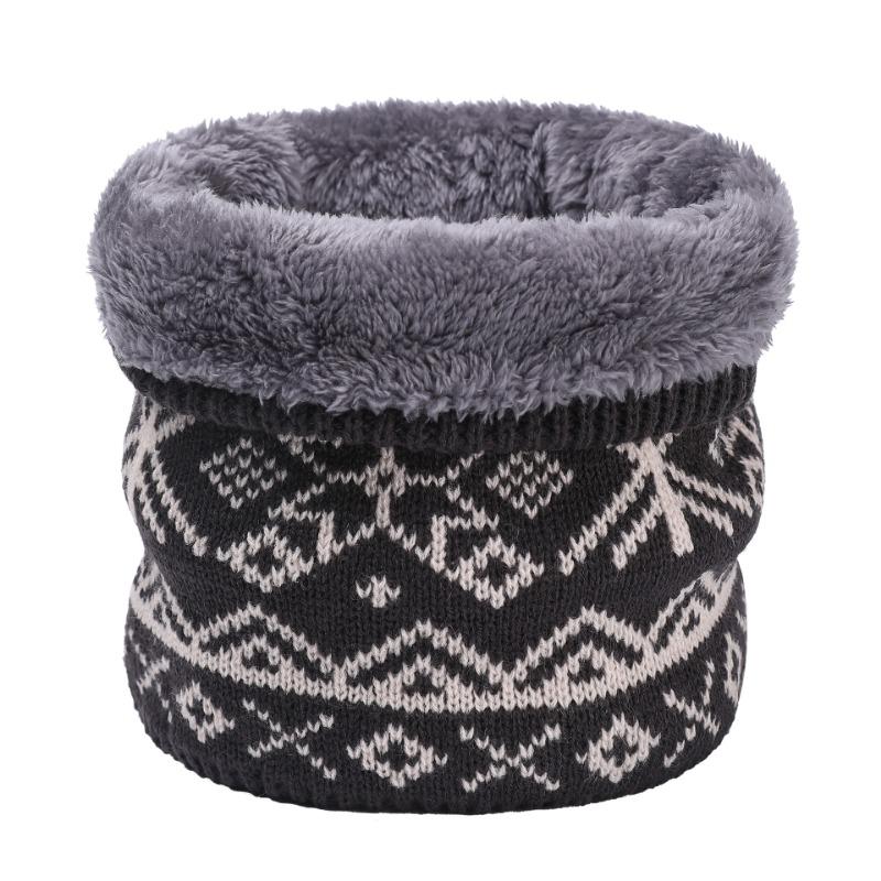 

Winter knitted wool pullover scarf fleece thickened scarf girls white snowflake double neck cover warm scarf 24cm темно-серого