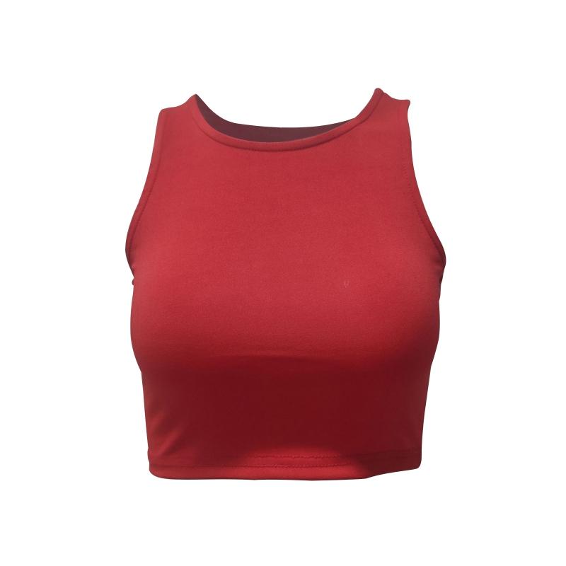 Dámské jednobarevné kulaté výstřihové vesty s ramínky na zádech a odhaleným pupkem