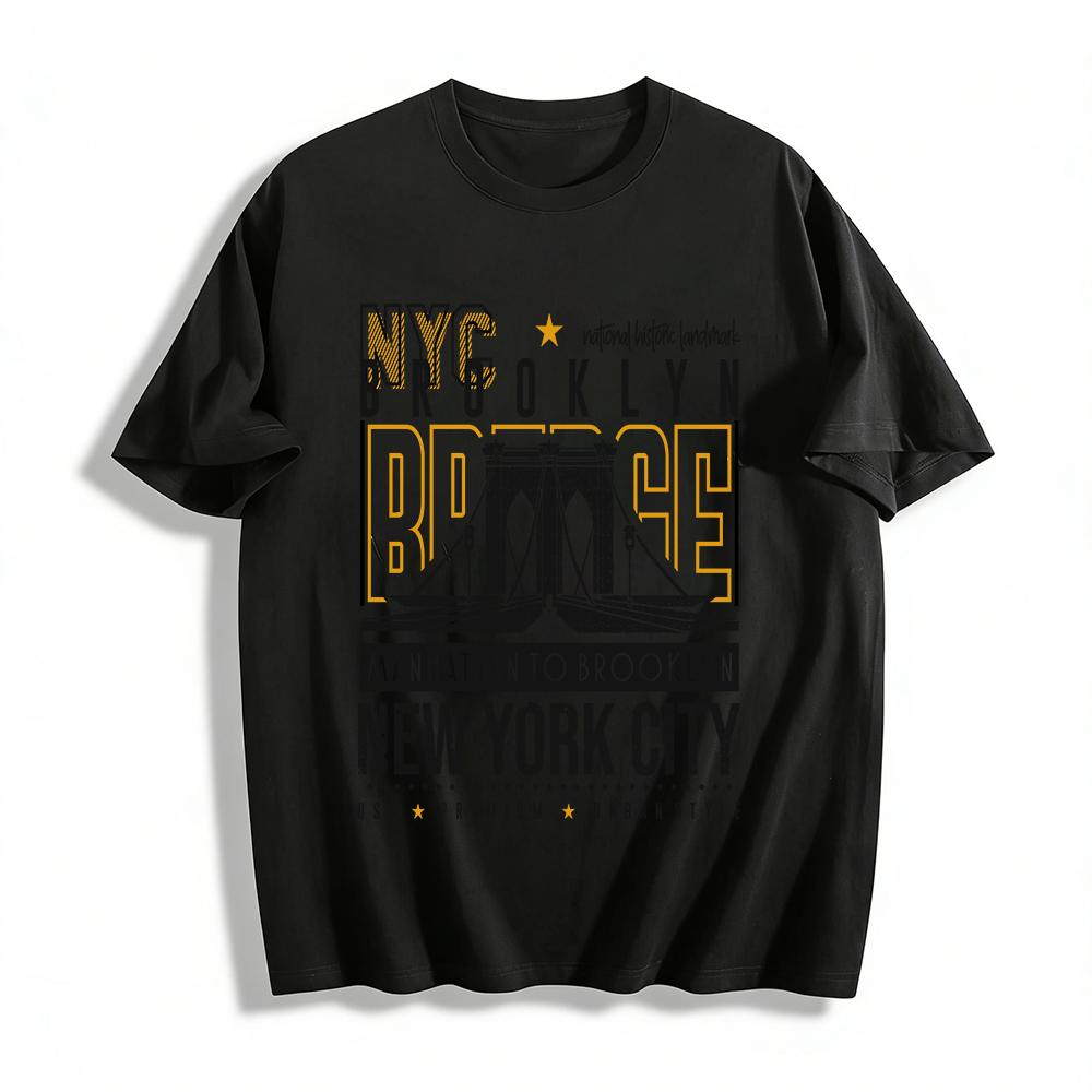 NYC Brooklyn Bridge Print Tee Manhattan Urban Retro Style Top Pure cotton T-shirt XXS