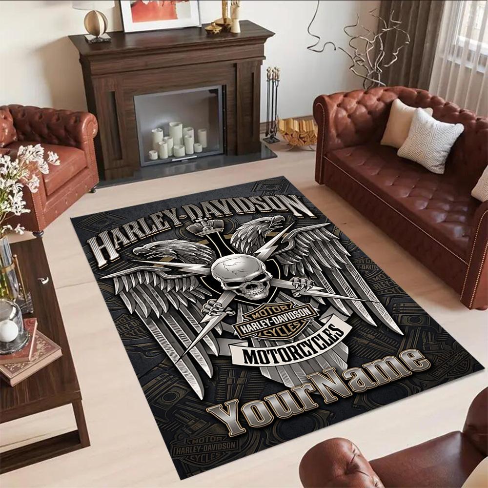 Harley-davidson Motorcycles Personalized Name Area Rug Suitable for Outdoor Game Room Foyer Dining Room Antislip Carpet Anime Office Decor