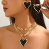 Chunky Chain Statement Necklace Gold Color Heart Pendant Necklace Earrings Jewelry Set  Casual Wear