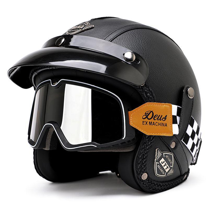 Retro Helmet Electric Motorcycle Leather Helmet Summer Pedal Cruise Motorcycle Harley Men and Women Three Quarter Helmet Half Helmet