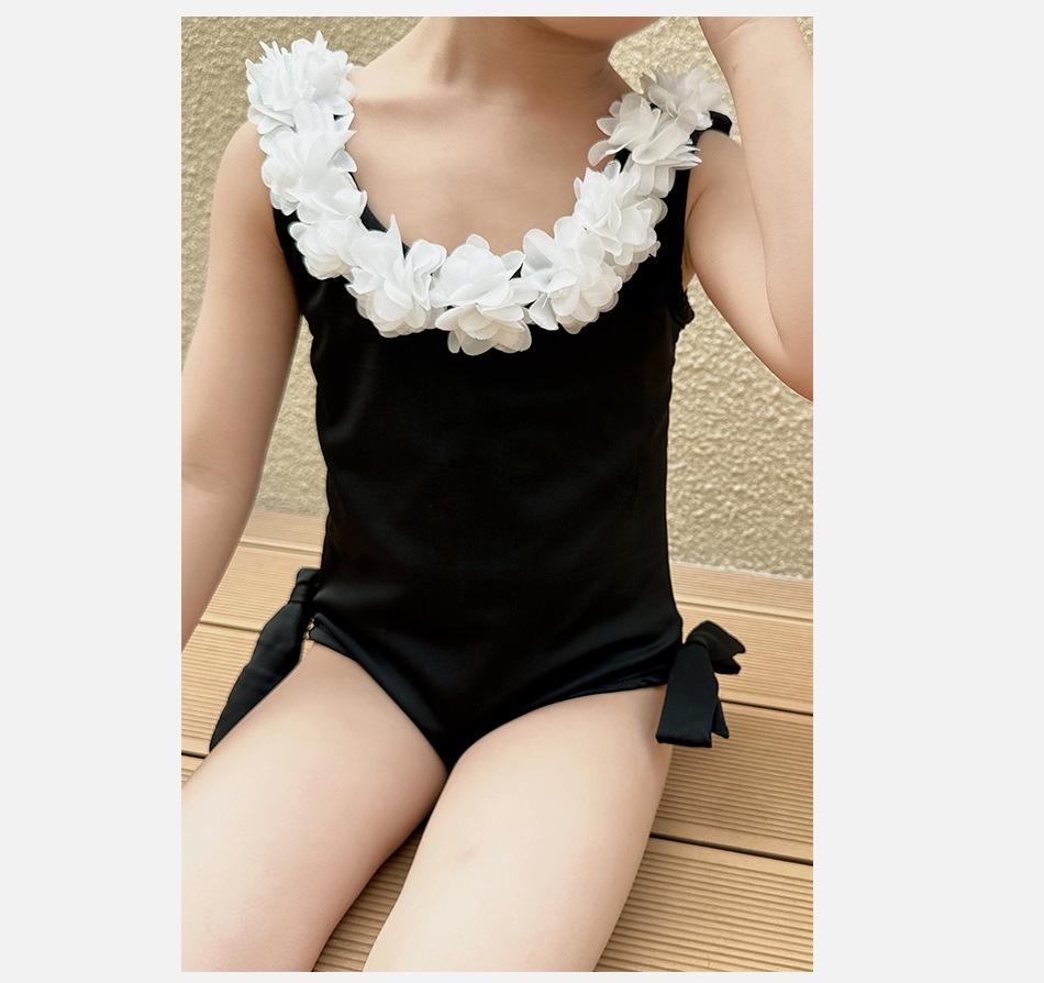 2025 Preppy Style White Lace One-Piece Swimsuit for Kids - Summer Beachwear