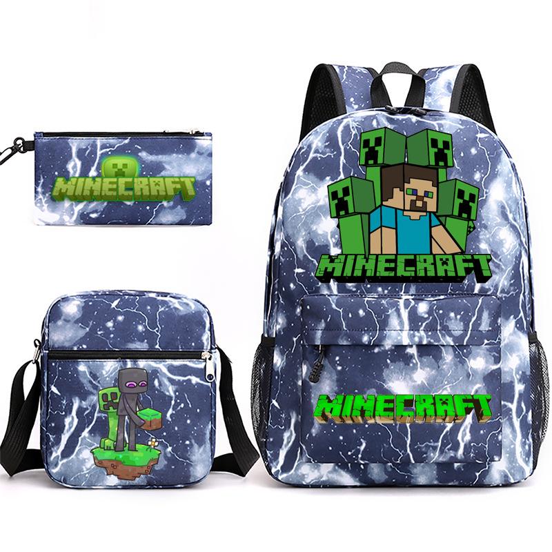 2022 Cross-border Starry Sky School Bag Three-piece Casual Fashion My World Game School Travel Bag