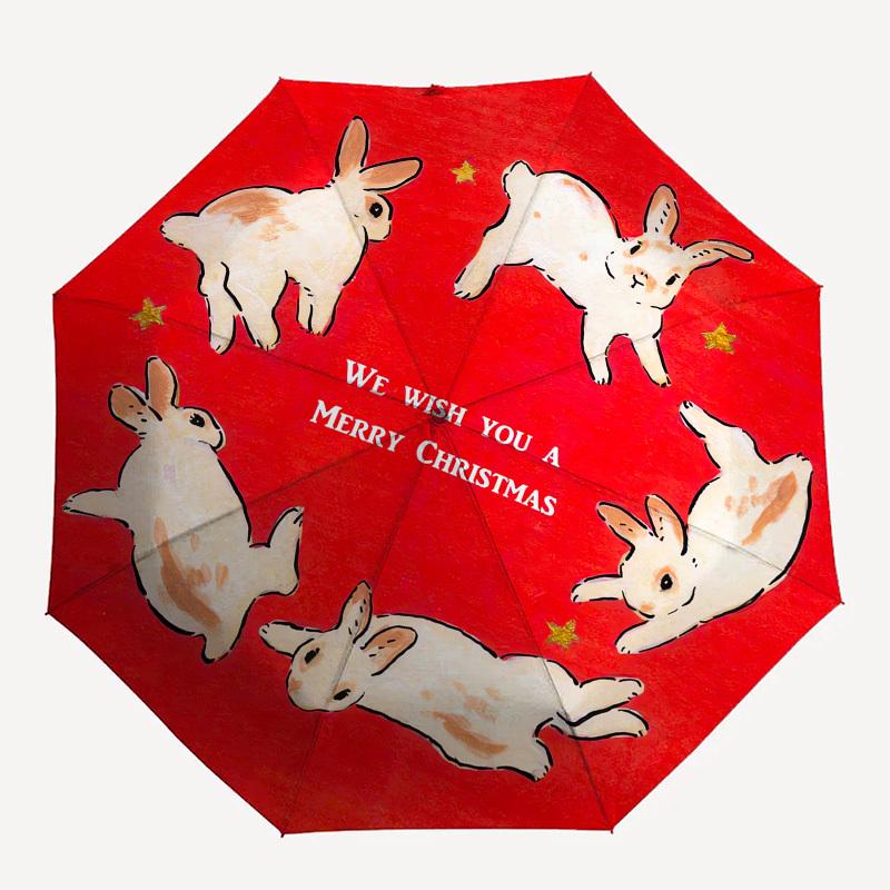 1pc Christmas Bunnies Wishing Card Umbrella with Plastic Handle,Suitable for All Seasons UmbrellaPT449