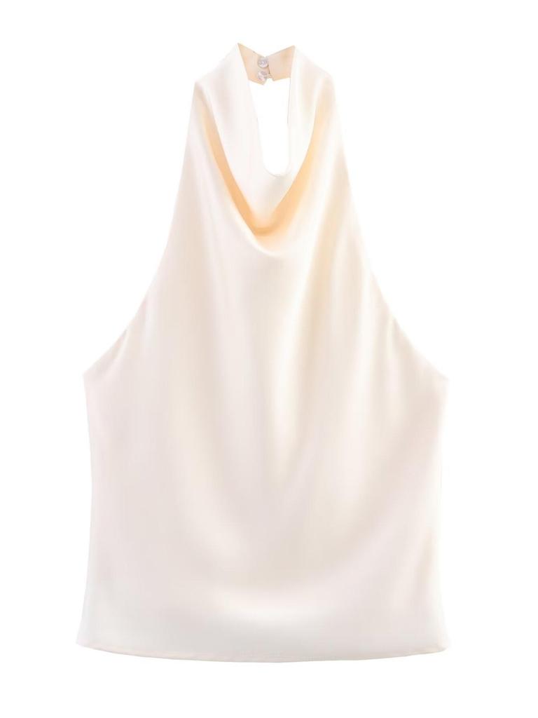 2025 Summer European & American Style Silk Satin Halter Neck Top
