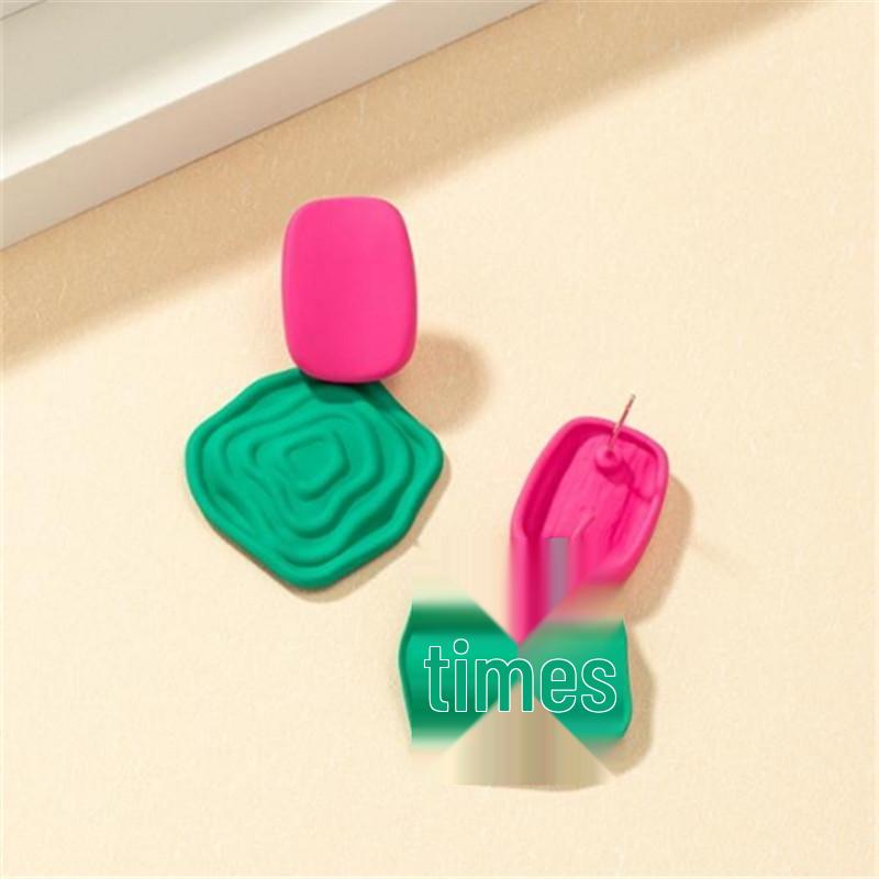 

Pink and Green Geometric Stud Earrings - Korean Fashion Versatile Design