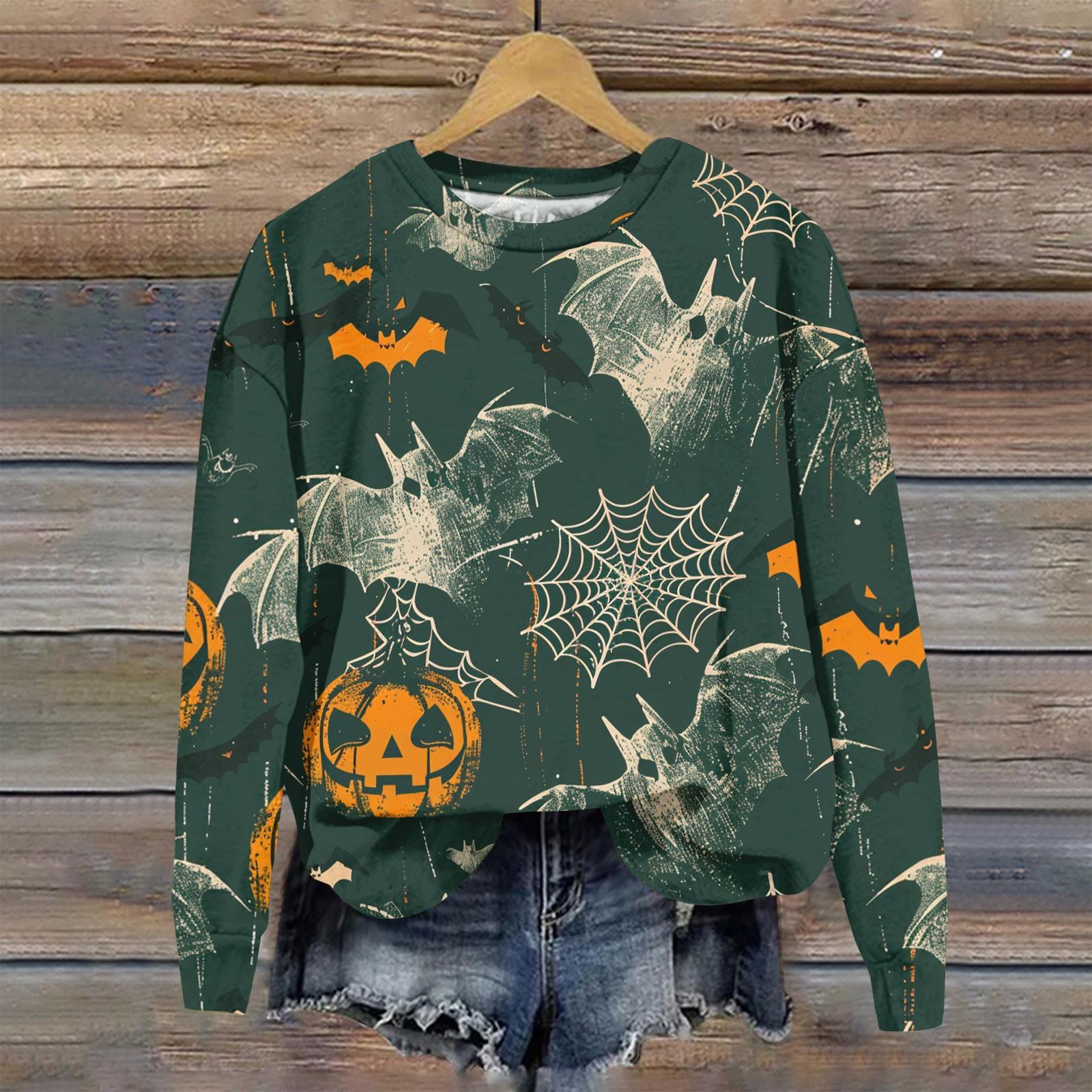 

Женский осенне-зимний топ с круглым вырезом и длинными рукавами, пуловер с принтом на Хэллоуин XXXL зелёный