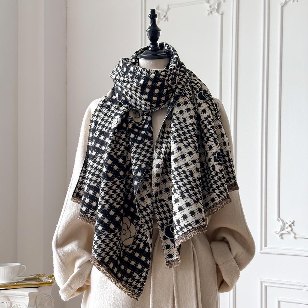 New Elegance Soft Warm Print Pashmina Scarf Fringe Jacquard Shawl, Autumn Winter Coldproof Windproof Blanket