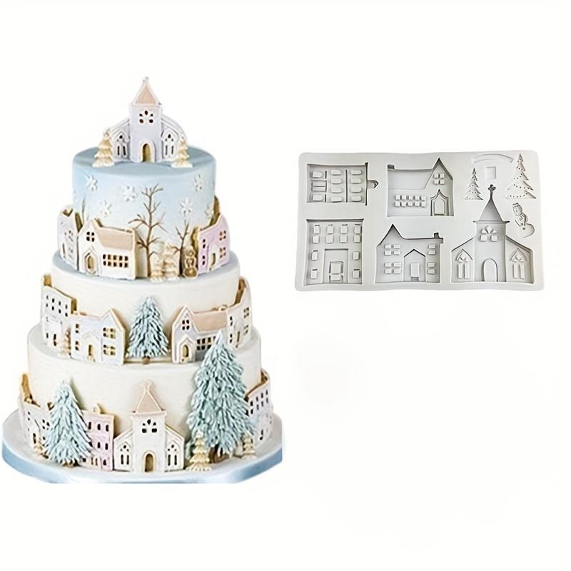 Silikon Kuchen Dekorierformen Set - Weihnachts-Kuchenspitzendekorationswerkzeuge für Schneemann-, Schloss-, Villa-Formen - Flexible Backformen für Dessert