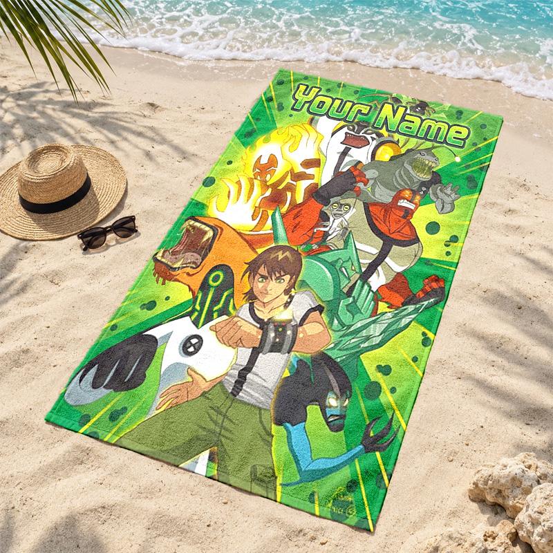 Ben10 Custom Name Beach Towels Also Serve As Bath Towels Summer Essential a Musthave for the Outdoors the Beach and the Pool