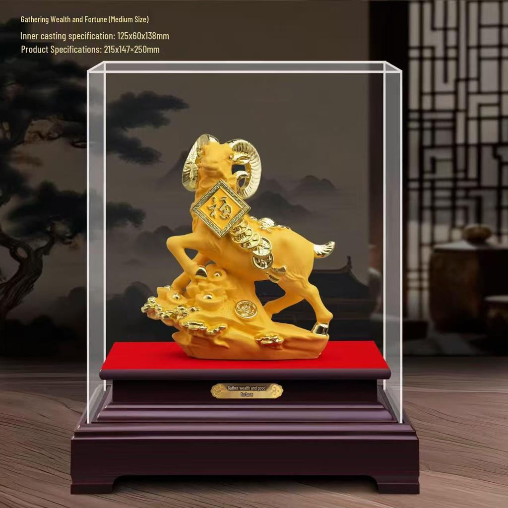 Golden Sheep Feng Shui Figurine for Prosperity - Three Sheep Zodiac Wealth Attracting Gift