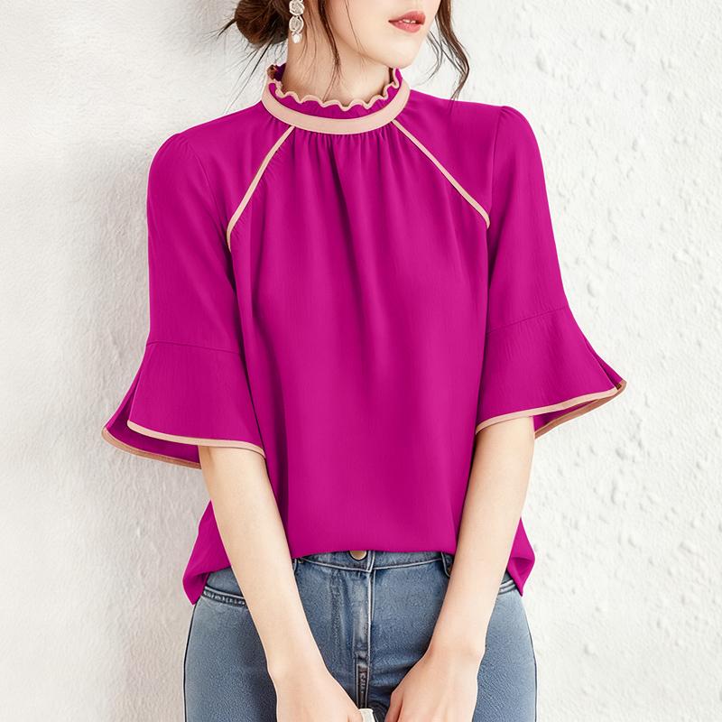 

ZANZEA Женская блузка с воротником-стойкой, свободного кроя, с рукавом до локтя 4XL темно-розовый