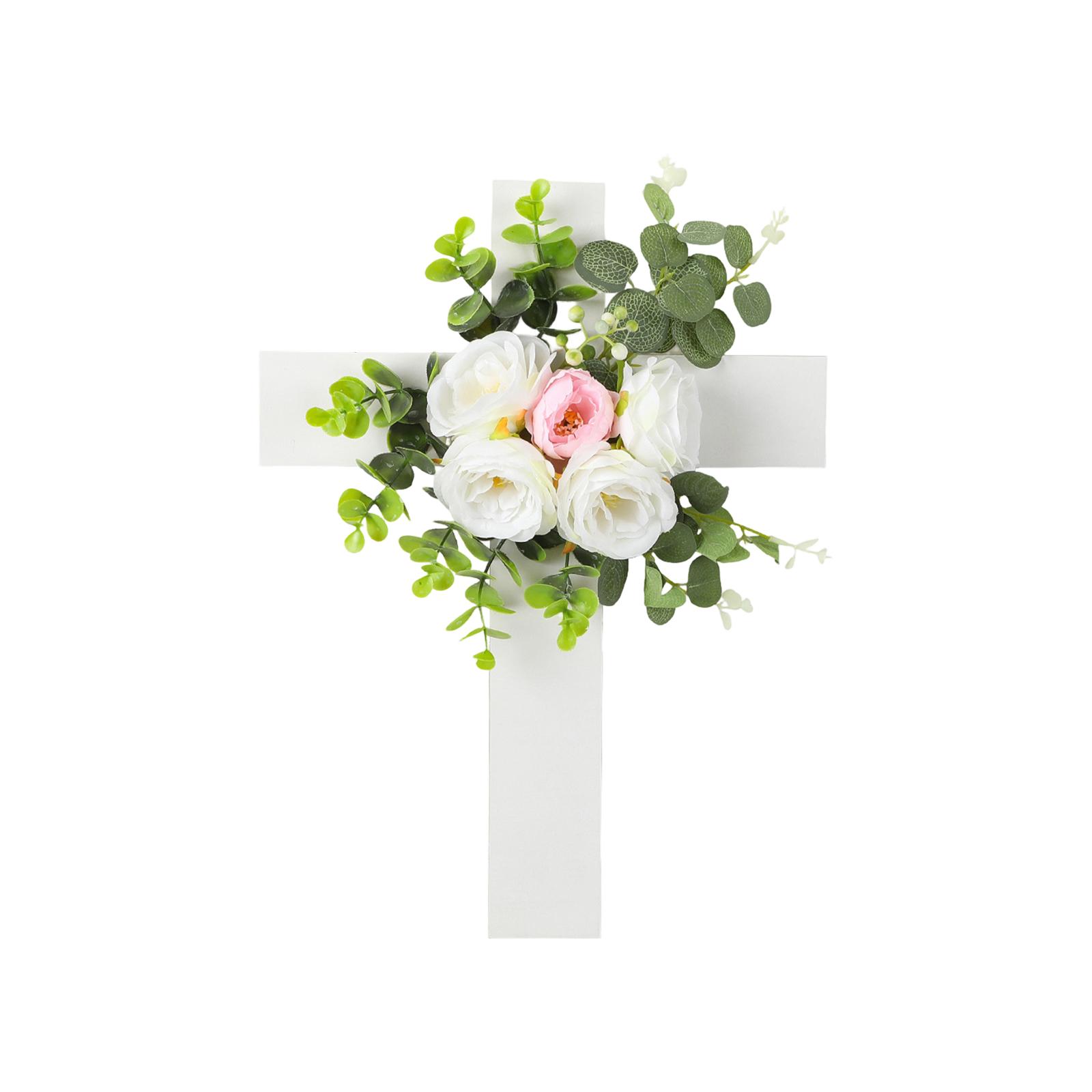 

Easter Cross Artificial Flower Decoration, Holiday Party Wall Decoration, Outdoor Wreath, Door Hanging, Wall Hanging One Size