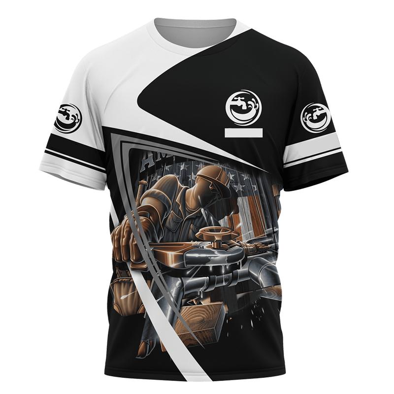 

3D Print Funny T Shirt for Men Plumber Uniform Summer Casual O-neck Short Sleeve Tops Fashion Mechanic Clothes T-shirt 6XL