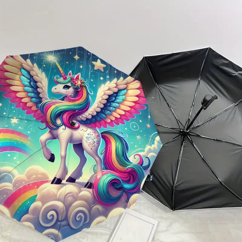 1pc Rainbow Unicorn Fantasy Umbrella with Plastic Handle,Suitable for All Seasons Home Travel Outdoor UmbrellaDD1745
