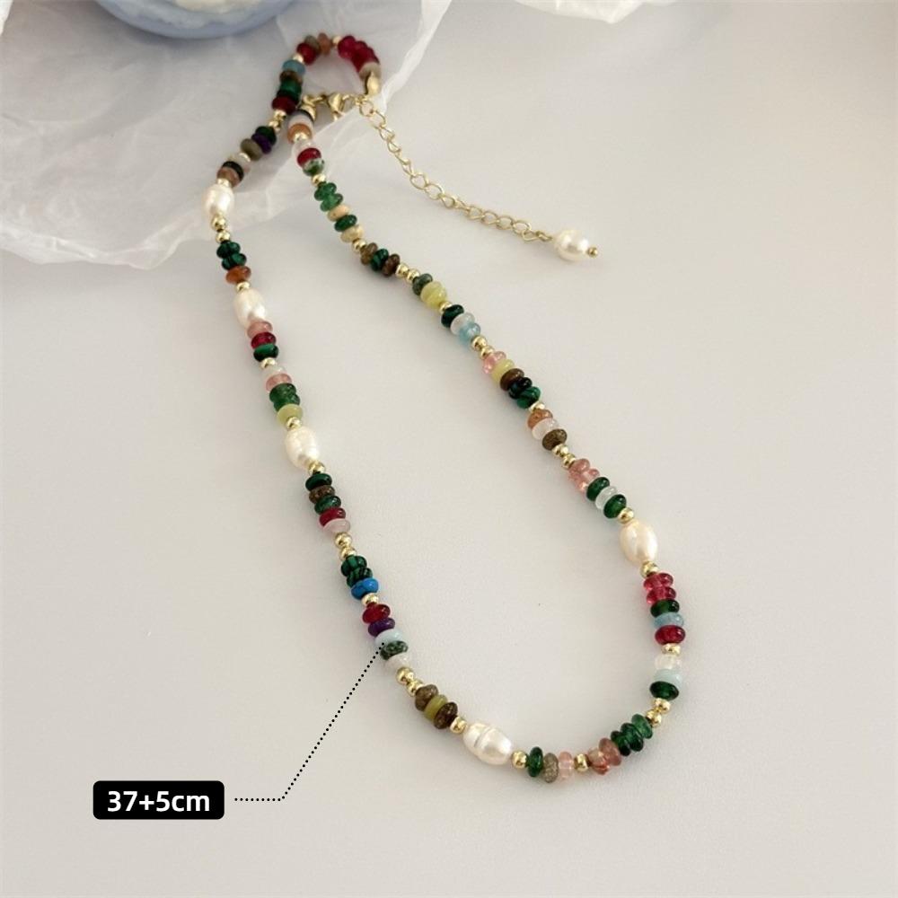 Rainbow Colorful Necklaces Stone Jewelry Retro Clavicle Chain Women