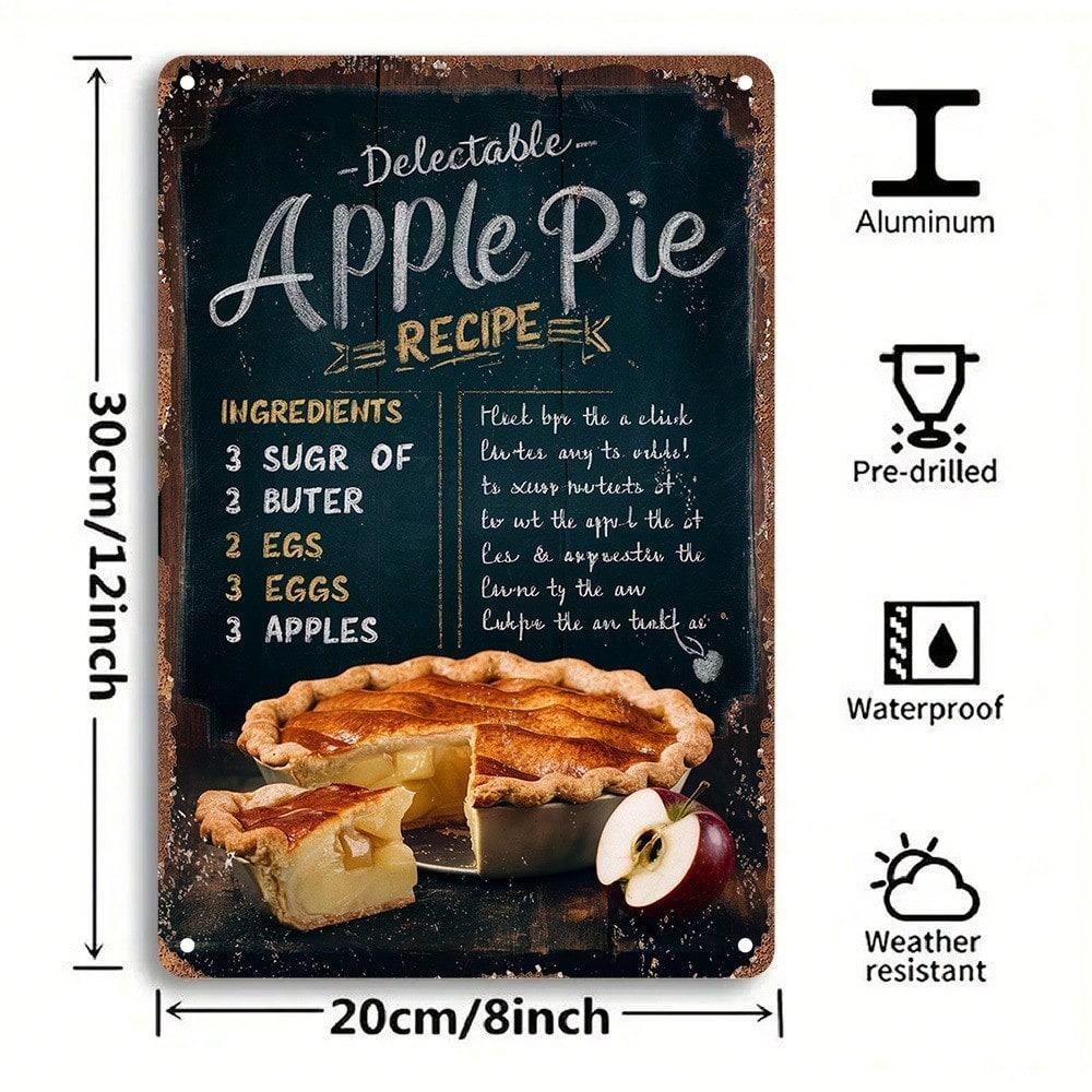Vintage Apple Pie Recipe Metal Sign Wall Decor