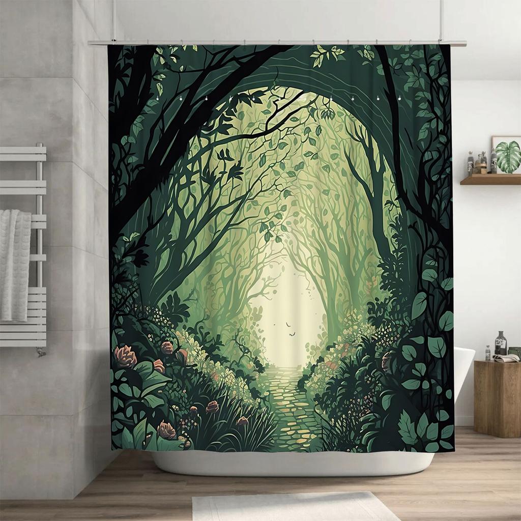 Enchanted Forest Shower Curtain Nature Inspired Waterproof Polyester Fabric Bathroom Decor Suitable for Wet and Dry Separation