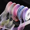 10Yards/Roll Gradient Color Chiffon Ribbon Organza Rainbow Border Wave for Bouquets Cake Bow Gift Wrapping Wedding Party Decor