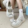 Fashion 2024 Brand Shoes for Women Spring Women's Pumps Round Toe Solid Mary Jane Platform Mid Heel Bow Tie Love One-word Buckle Pumps