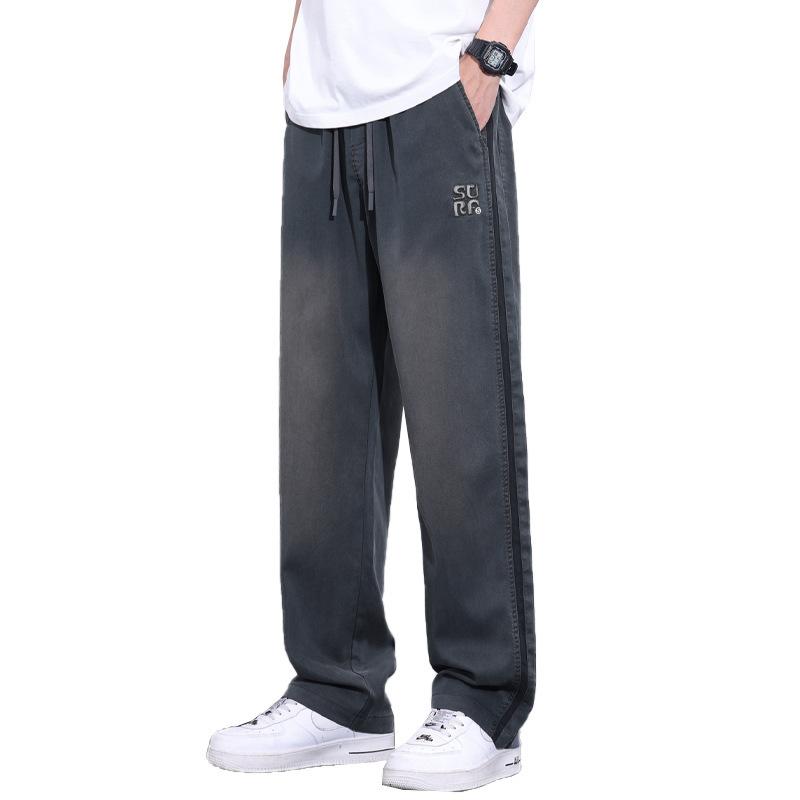 Summer Men's Thin Soft Lyocell Fabric Jeans Men Loose Wide Leg Pants Elastic Waist Casual Trousers Male