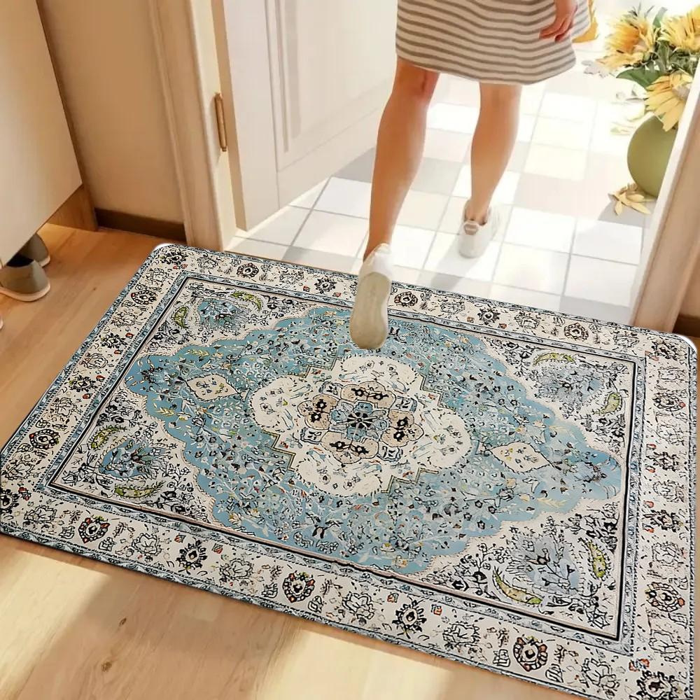 Vintage Bohemian Entryway Doormat Floral Pattern Soft Non-Slip Rug Ethnic Style Home Decor Entrance Carpet for Hallway Kitchen